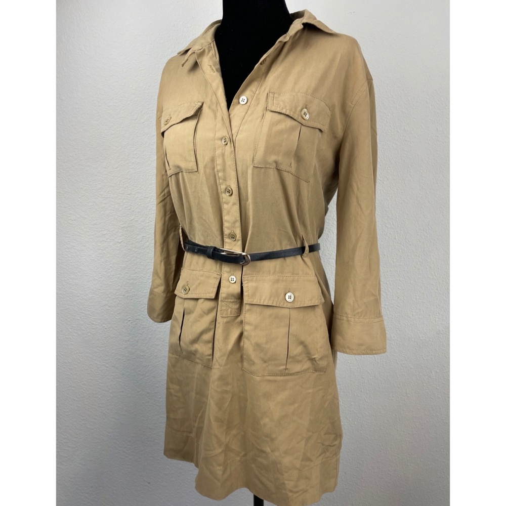 J. CREW • Tan Silk Cargo Shirt Dress, 0P - Picture 3 of 16